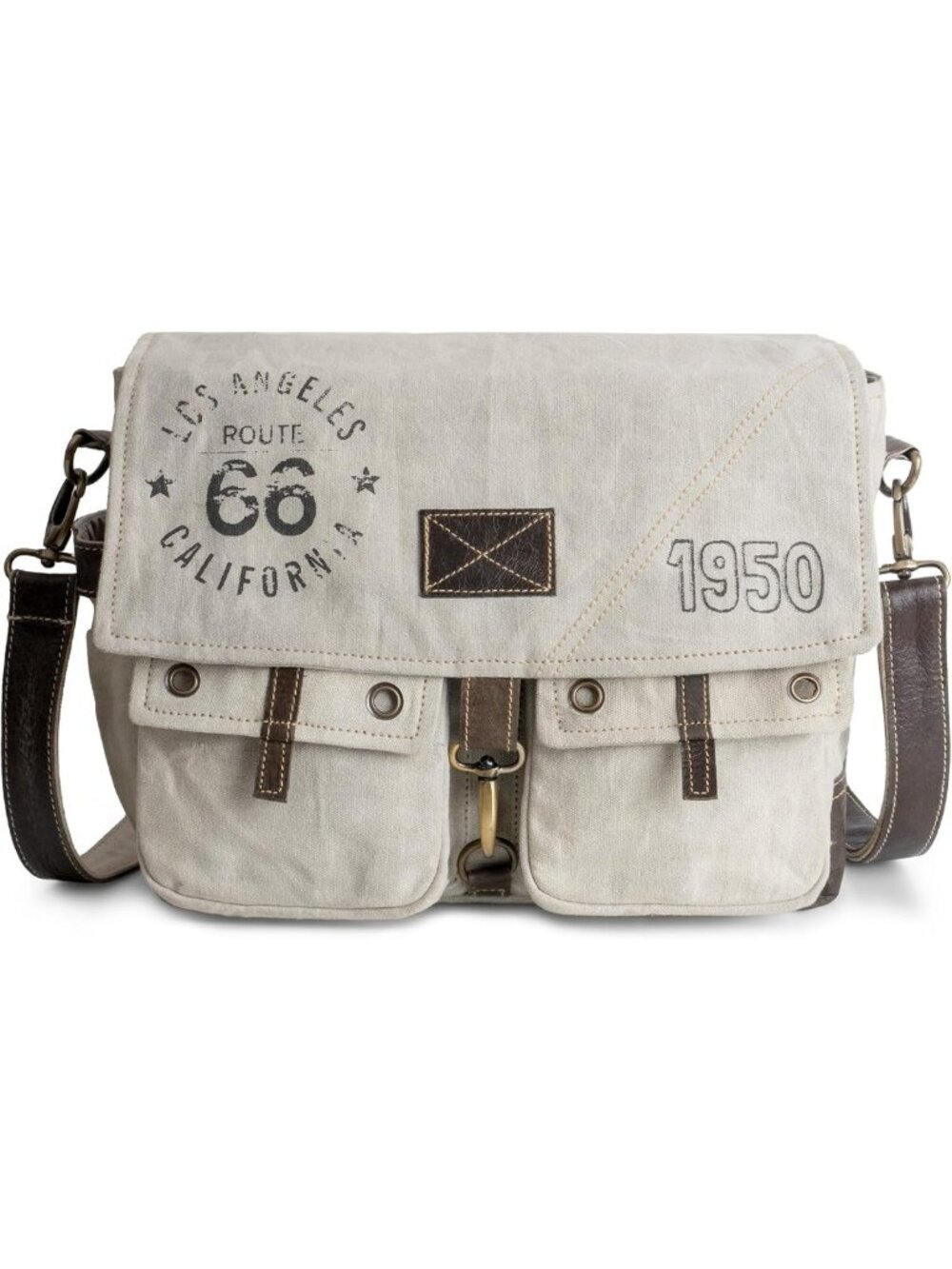 Vintage Upcycled Military Canvas & Leather Messenger Bag | Laptop Crossbody